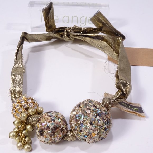 Neiman Marcus Lame Gold Ribbon Glitter Crystal bead Fireball Necklace NWT 498 - Picture 6 of 9